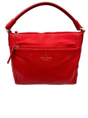 kate spade Red Pebbled Leather Shoulder Bag with Front Zip Pocket
